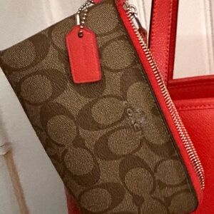 Coach Red and Brown Signature Clutch